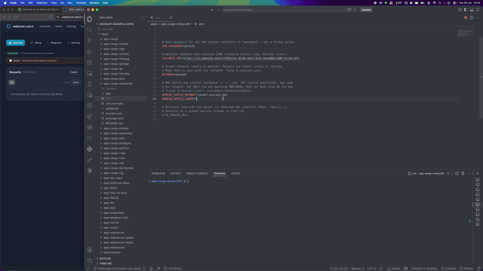 Editing the config for the minecraft app