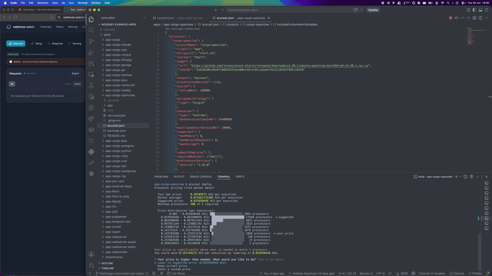 `acurast deploy` — accept the suggested fee for the cargo-openclaw deployment