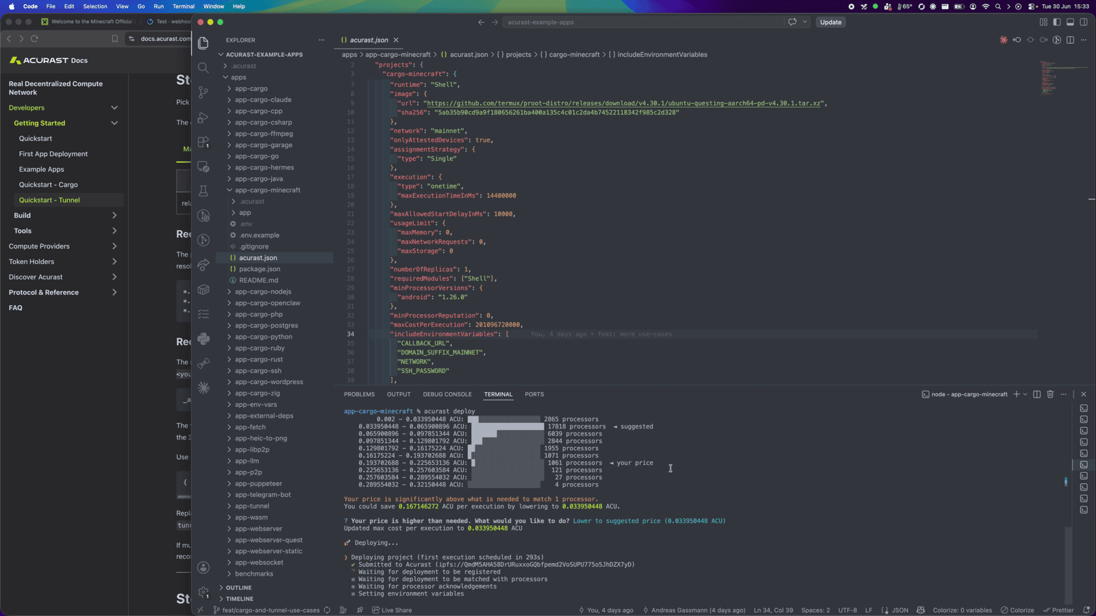 `acurast deploy` — accept the suggested fee