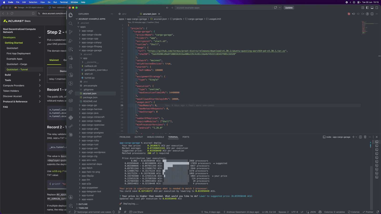 `acurast deploy` — accept the suggested fee