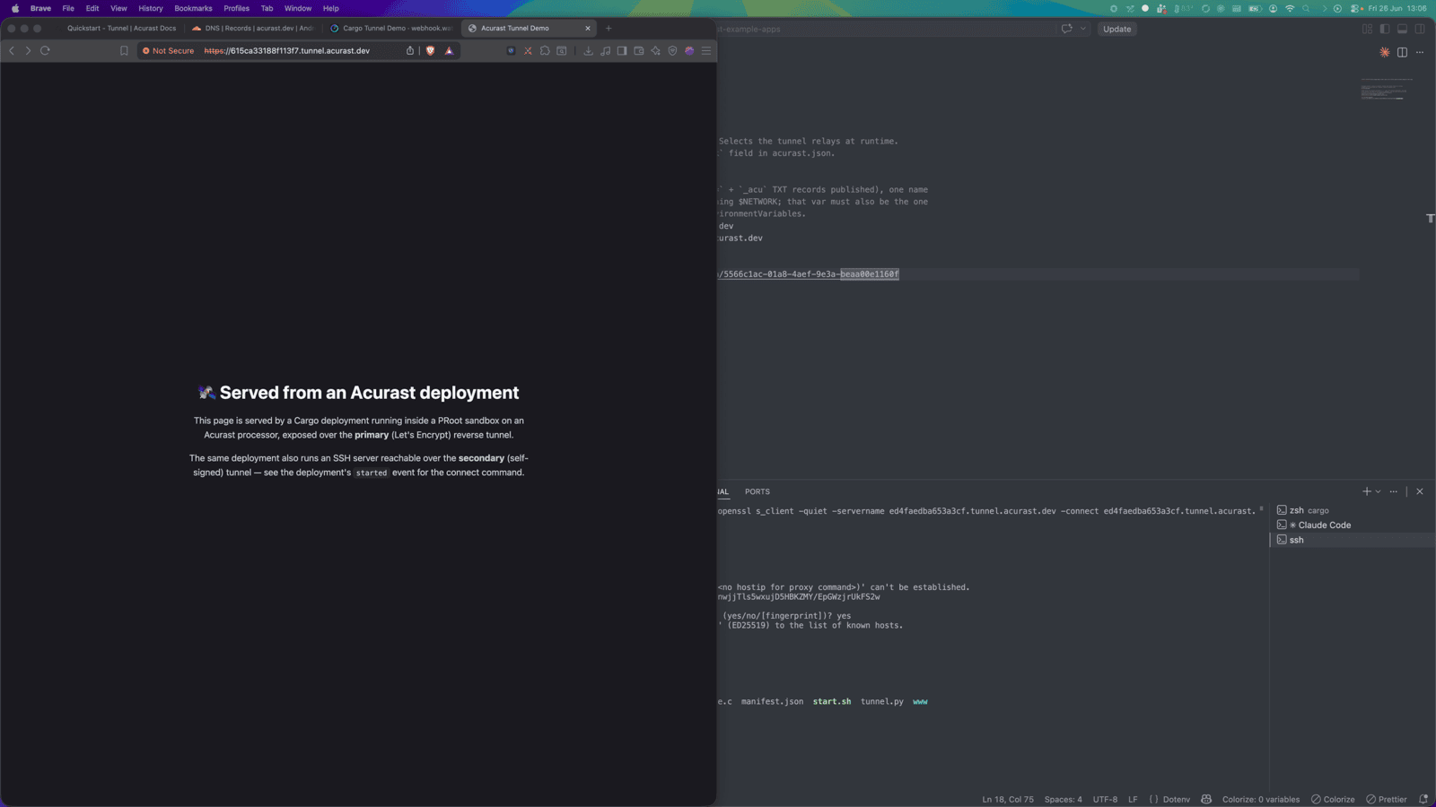 The static page served from the Acurast deployment over the tunnel