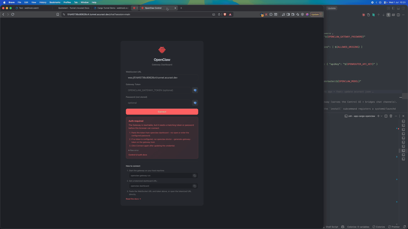 The OpenClaw Control UI gateway login