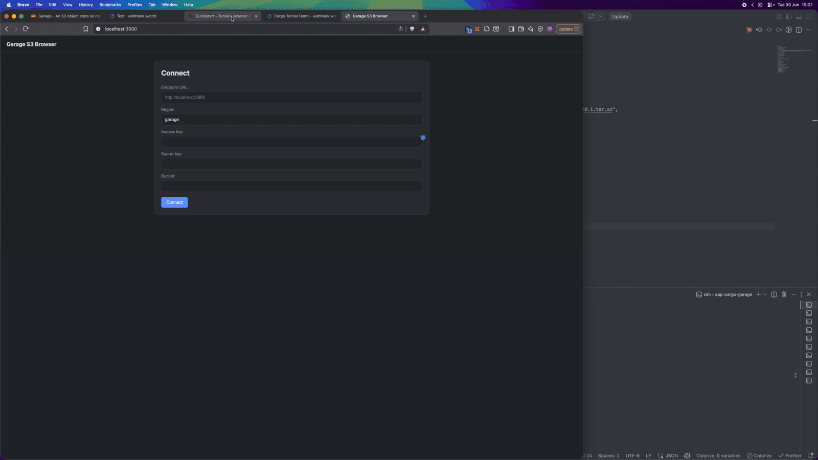 Connecting a browser S3 explorer to the tunnel endpoint