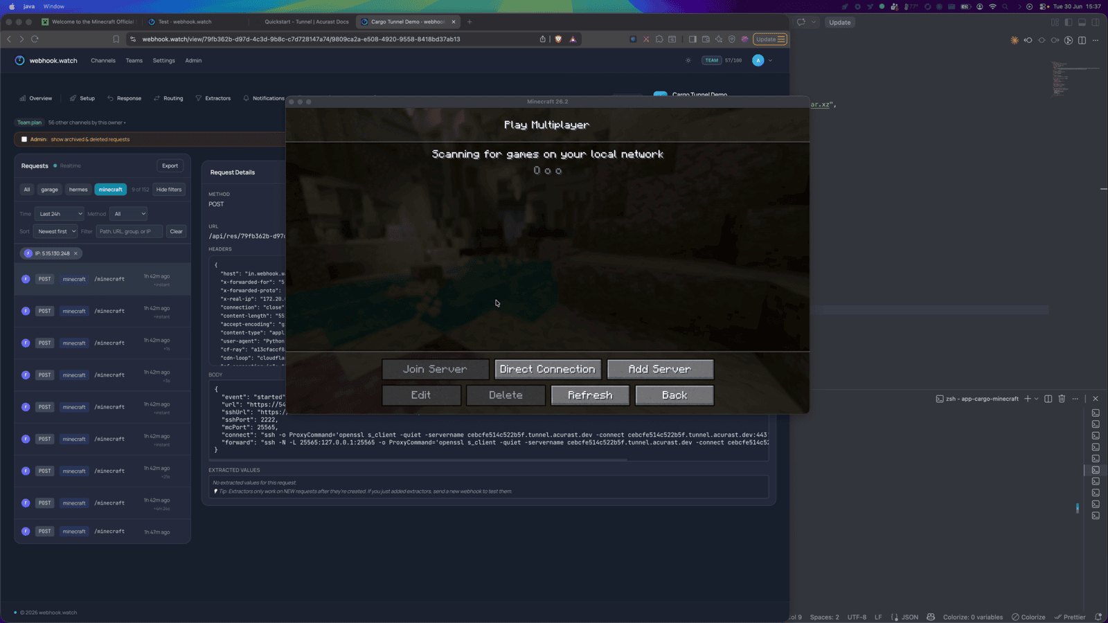 Adding the local-forwarded server in the Minecraft client