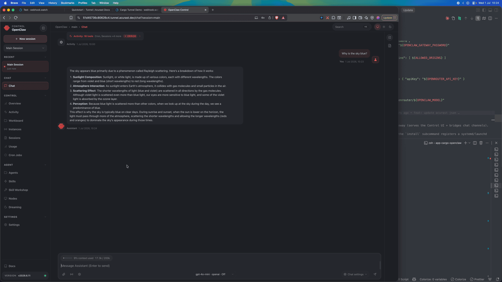 Chatting with OpenClaw in the Control UI