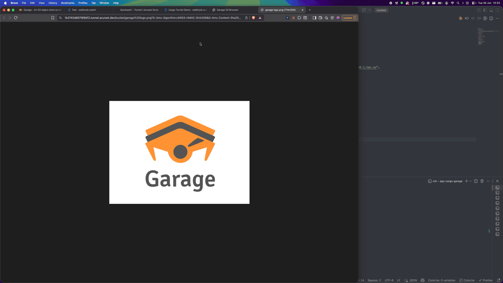 Previewing an uploaded object (the Garage logo) through the S3 explorer