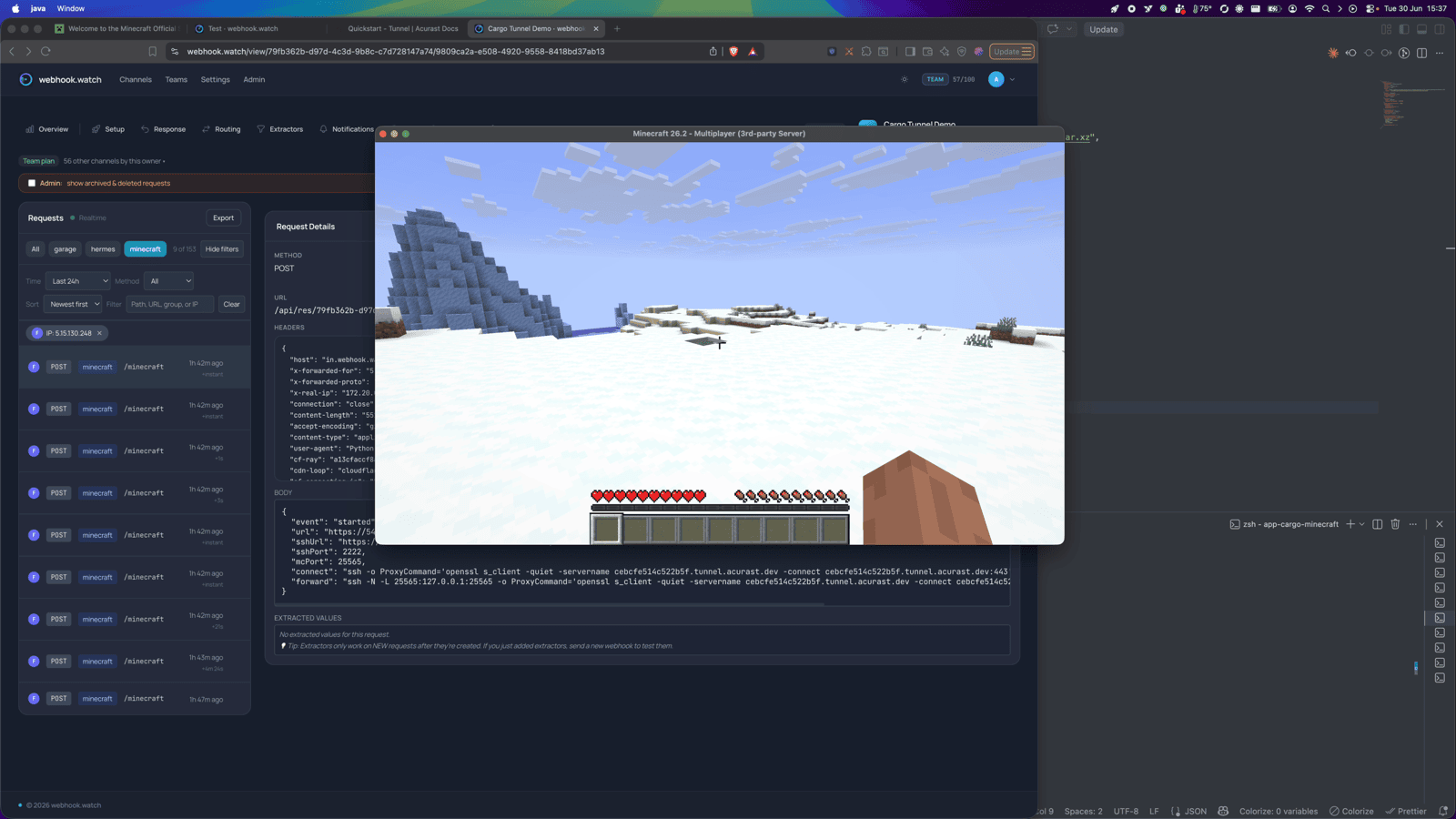 In-game on the Acurast-hosted Minecraft server