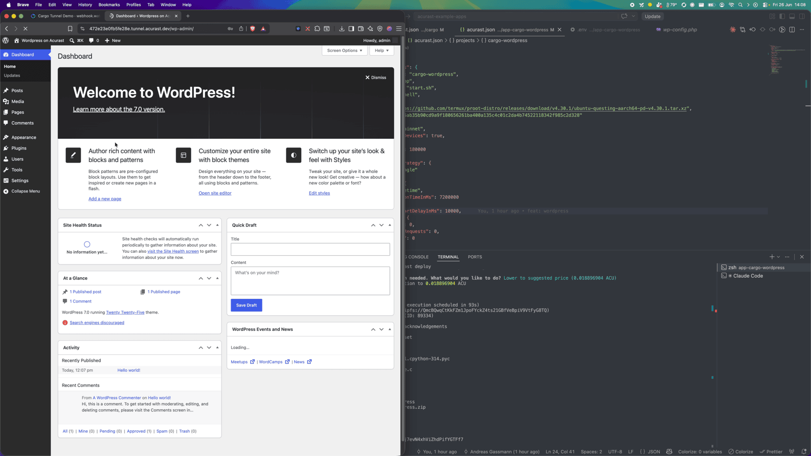The WordPress admin dashboard, running on the processor