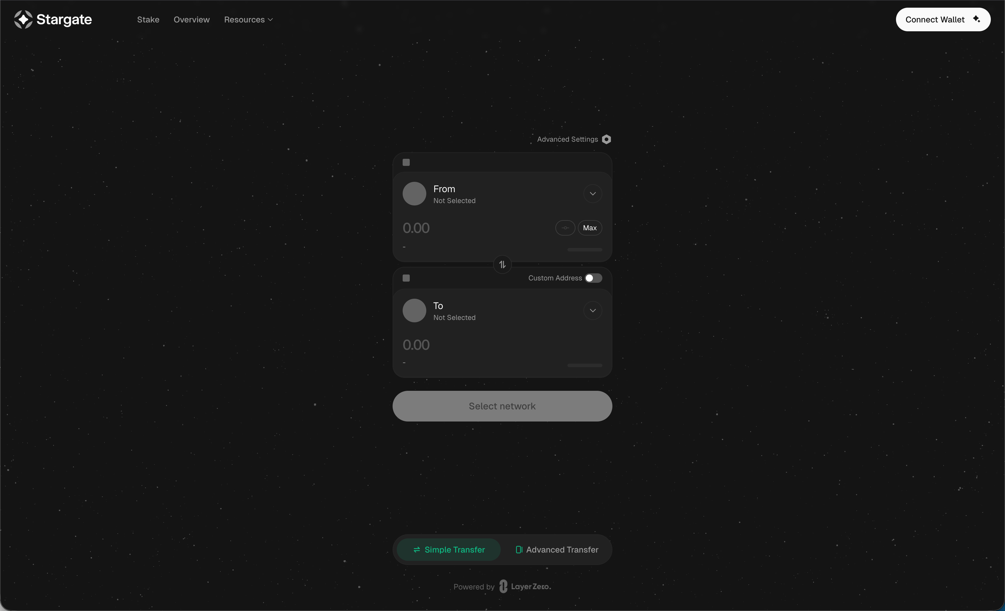 Stargate transfer form before wallet connect
