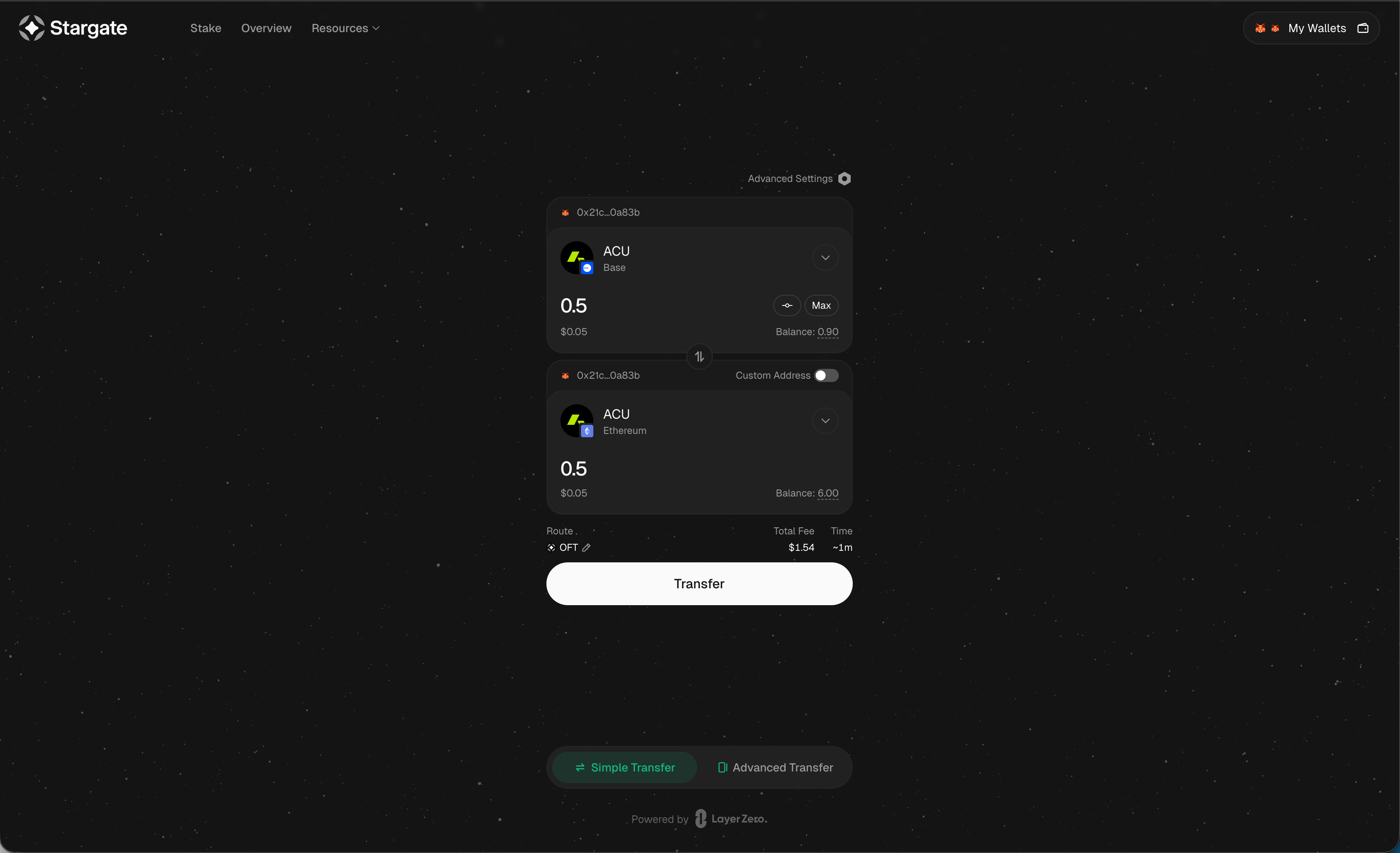 Stargate ready to transfer 0.5 ACU Base to Ethereum