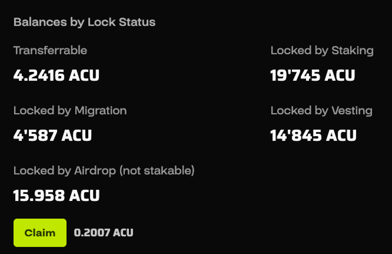 Claiming vested ACU tokens